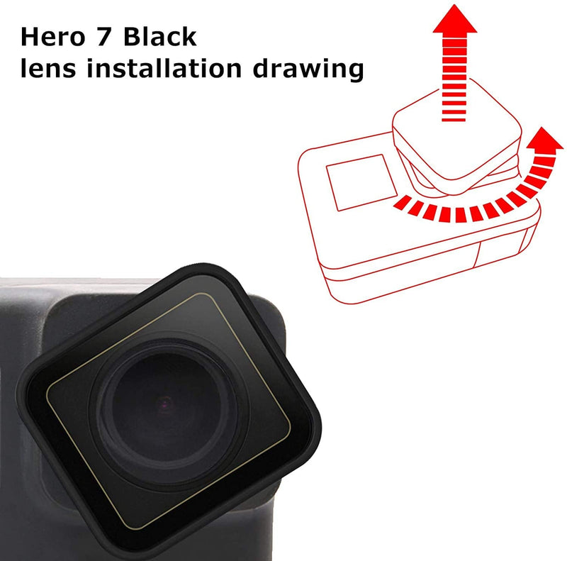Gopro Hero 5/6/7 Glass Cover Protective Black Glass Protective Cover Sports Camera Accessory Kit Bag to Protect The Lens Replacement (Black) Protective Lens