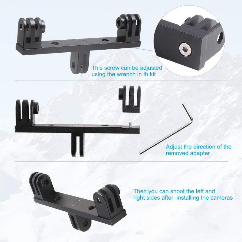 Aluminum Dual Twin Mount Adapter with Two Screw for GoPro Hero 10/9/8/7/(2018)/6/5 Black,4 Session,YI,Campark,AKASO,SJCAM,DJI Osmo Action Cameras - Suitable for Camera Housing Handheld monopod