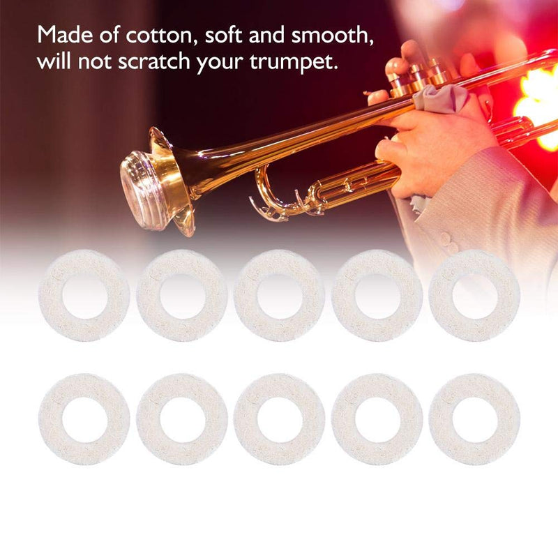 Trumpet Washers Pad, 10 Pcs Trumpet Valve Felt Washers Cushion Pad Brass Trumpets Musical Instrument Accessory (White)