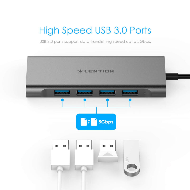 LENTION USB C Hub with 4 USB 3.0 Ports and Type C Charging Adapter Compatible 2020-2016 MacBook Pro 13/15/16, New Mac Air, New Surface, Chromebook, More (CB-C31, Space Gray) Space Grey