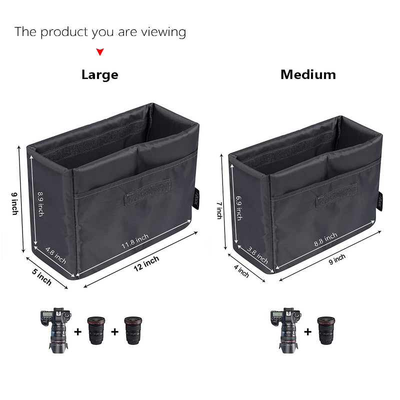S-ZONE Water Resistant DSLR SLR Camera Insert Bag Inner Case Bag(Large) 12'' x 9'' x 5''