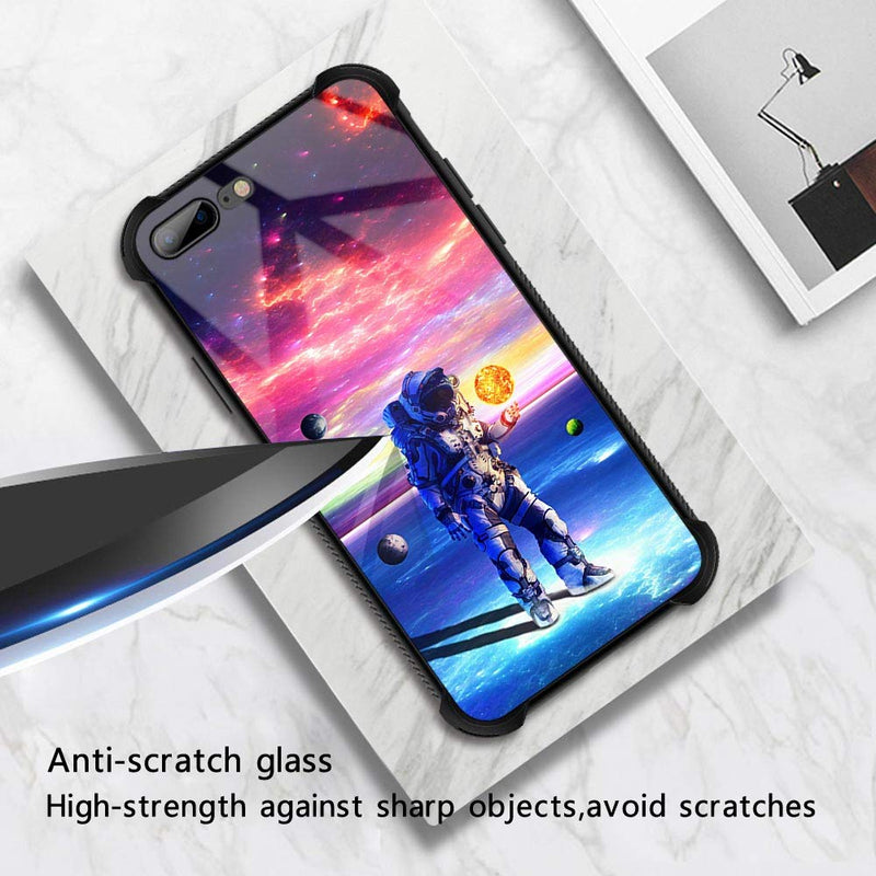 iPhone 8 Plus Case,9H Tempered Glass iPhone 7 Plus Cases for Boys Men,Funny Astronauts and Stars Pattern Shockproof Anti-Scratch Case for Apple iPhone 7/8 Plus 5.5 inch Stars Astronauts
