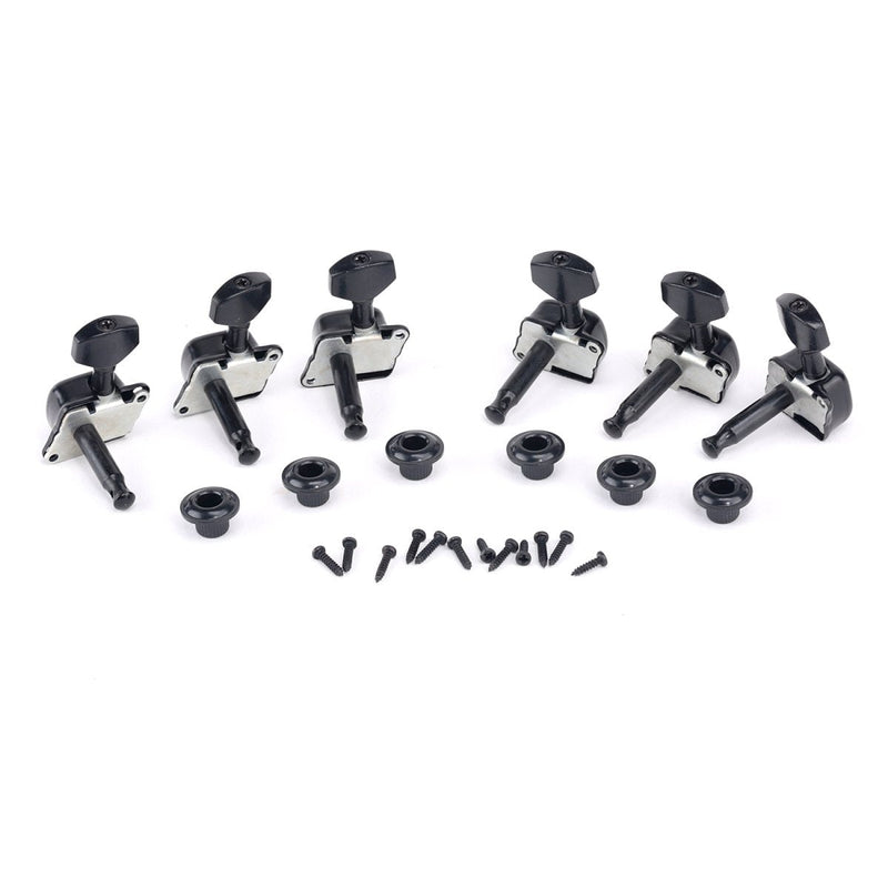 Musiclily 6 inline Semi Closed Guitar Tuners Tuning Pegs Keys Machine Heads Set for Squier Strat Electric Guitar, Black Small Button Black