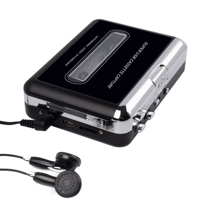 [AUSTRALIA] - PETELLA Portable Cassette Player USB Cassette Tape Player Captures Mp3 Audio Music, Cassette to Mp3 Converter Compatible with Laptops and Personal Computers Black-1 