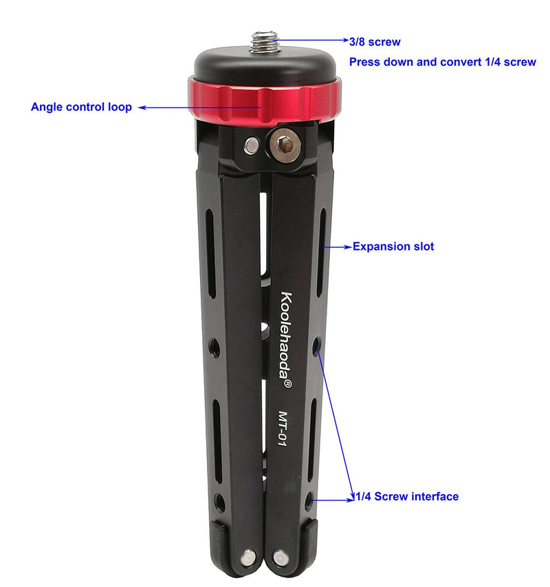 Koolehaoda Tabletop Metal Tripod with 1/4 and 3/8 Screw Mount and Function Leg Design,Max Load 66lbs,for DSLR Camera,Monopods (MT-01)