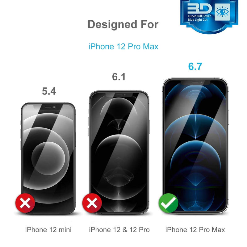 MOCOLL iPhone 12 Pro Max Blue Light Screen Protector Full Coverage Anti Fatigue Tempered Glass Screen Cover Saver (6.7") [Eye Protector] [Edge-to-edge] [9H Diamonds Hard] [Bubble-Free] [Stronger Shatterproof] [EASY INSTALLATION] 0.26mm thin
