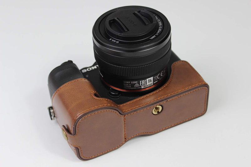 A7C Case, BolinUS Handmade PU Leather Fullbody Camera Case Bag Cover for Sony Alpha A7C with 28-60mm Lens Bottom Opening Version + Neck Strap + Mini Storage Bag (Coffee) Coffee