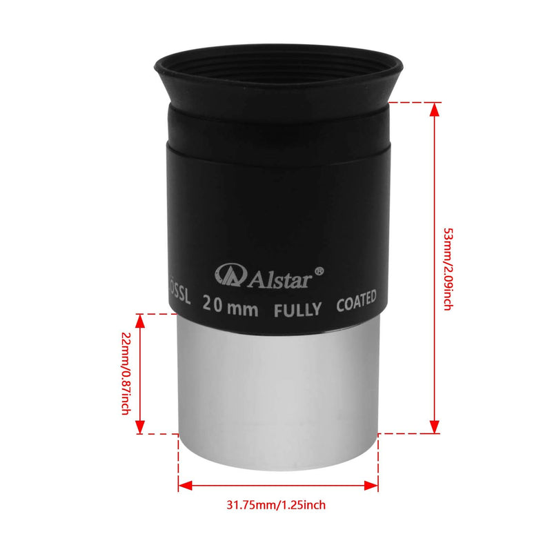 Alstar 1.25" 20mm Plossl Telescope Eyepiece - 4-Element Plossl Design - Threaded for Standard 1.25inch Astronomy Filters