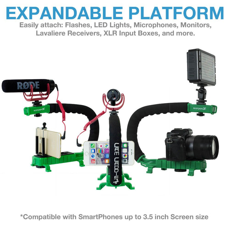 Cam Caddie Scorpion Jr. Limited Edition Collapsible Stabilizing Camera/Smartphone Handle w/Hot Shoe Mount - Green