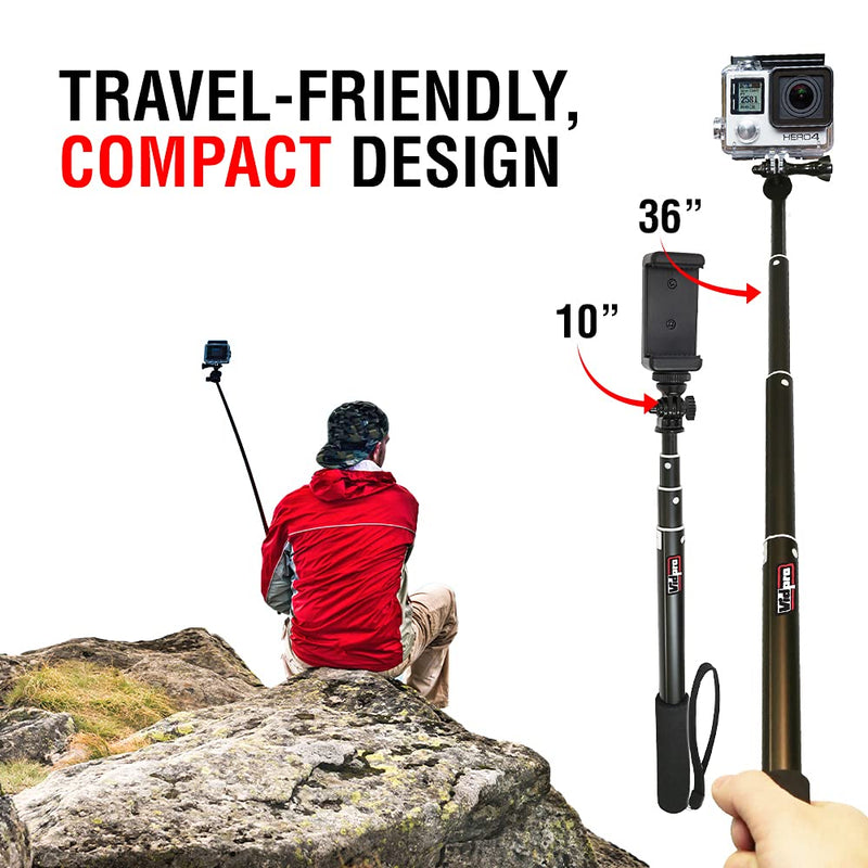 Vidpro MP-20 Action Pole - Lightweight 36-inch Extendable Aluminum Monopod Collapses down to 10 inches Includes Integrated Mount for GoPro Phone Clamp and Tripod Adapter Perfect for Cameras Camcorders and DSLRs