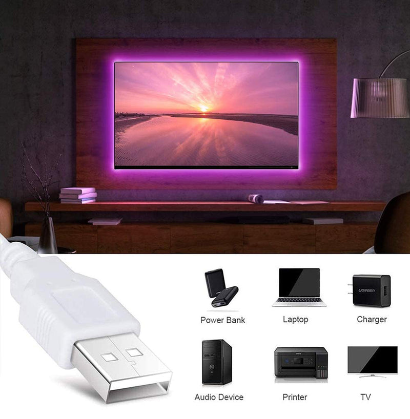 [AUSTRALIA] - LED Music Sync Strip Lights, 16.4FT USB Powered LED Light Strips with Cuttable Remote RGB 5050 Color Changing LED Strip TV Backlights for Home Decoration, TV, PC, Mirror (Only Remote no app, 16.4ft) Rgb (Red, Green, Blue) No APP Only With Remote-16.4FT 