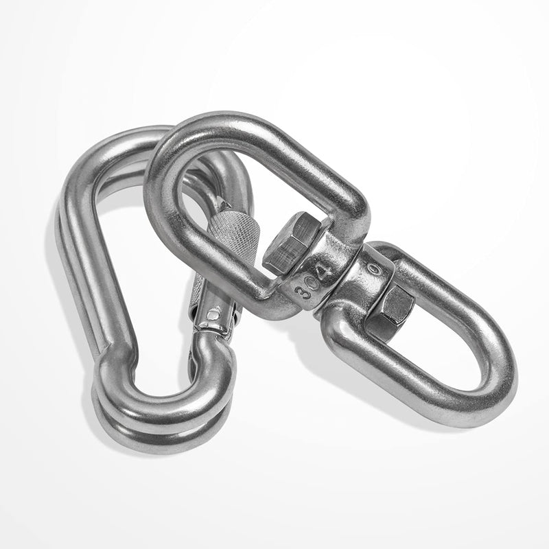2+1 Heavy Duty 304 Stainless Steel Swivel Ring Double Ended Swivel Eye Hook with SUS304 Snap Hooks for Web Tree Swing, Therapy Swing, Aerial Dance, Swing Spinner Hanger, Reliable and Safe (M8) M8