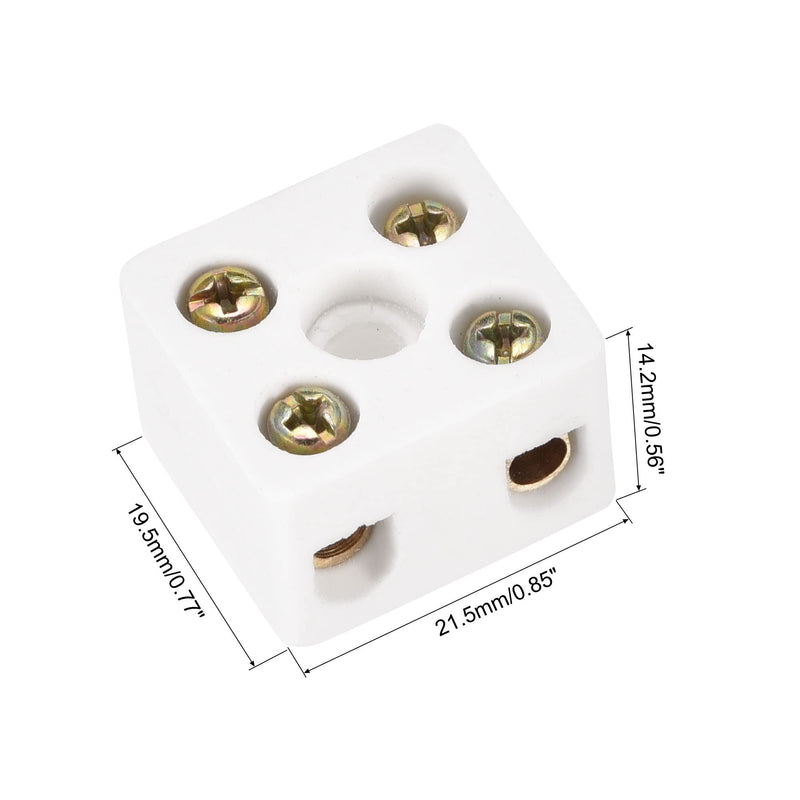 MECCANIXITY Porcelain Ceramic Terminal Block 20pcs 2 Way 5 Hole 3mm High Temperature 2W5H 21.5x19.5x14.2mm for Wire Connector