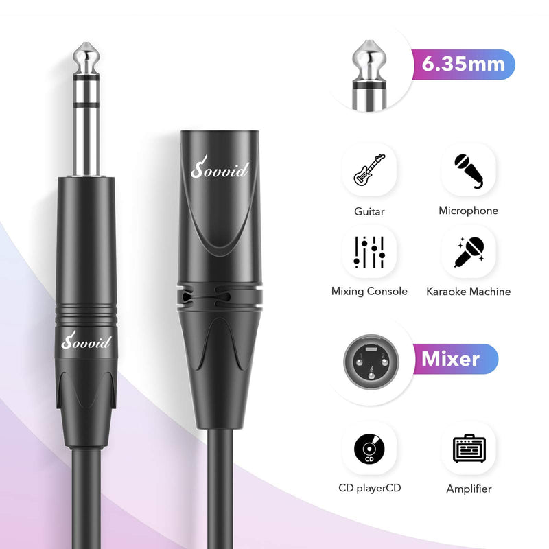 Balanced XLR Male to 1/4 Cable 6FT, XLR to TRS Cable, Sovvid Quarter inch to XLR Male Signal Interconnect Cable 6.35mm to XLR Patch Cable (3FT) 3FT