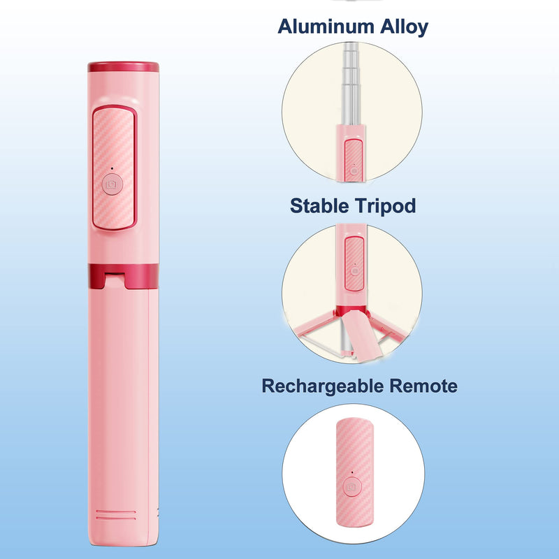 COLORLIZARD CellphoneTripod with Remote, Aluminum Alloy Selfie Stick Tripod, Best Foldable Mini Extendable Tripod Stand 270° Rotation Compatible with iPhone/Android Travel Essentials (Pink) Pink