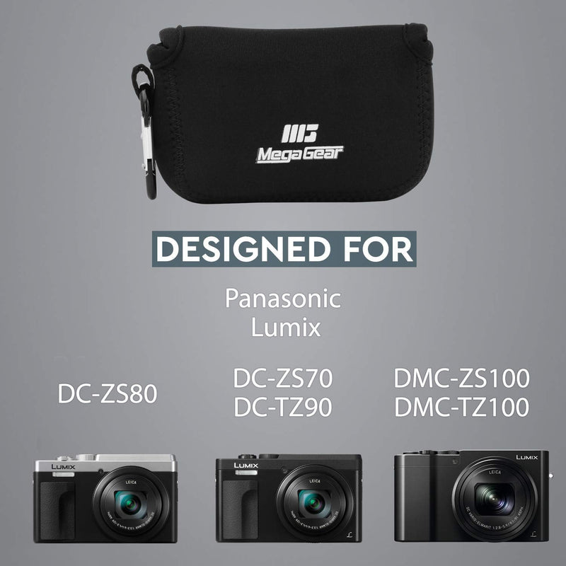 [AUSTRALIA] - MegaGear ''Ultra Light'' Neoprene Camera Case Bag with Carabiner for Panasonic Lumix DC-ZS80, DC-ZS70, DMC-ZS100, DC-TZ95, DC-TZ90, DMC-TZ100 (Black) Black 