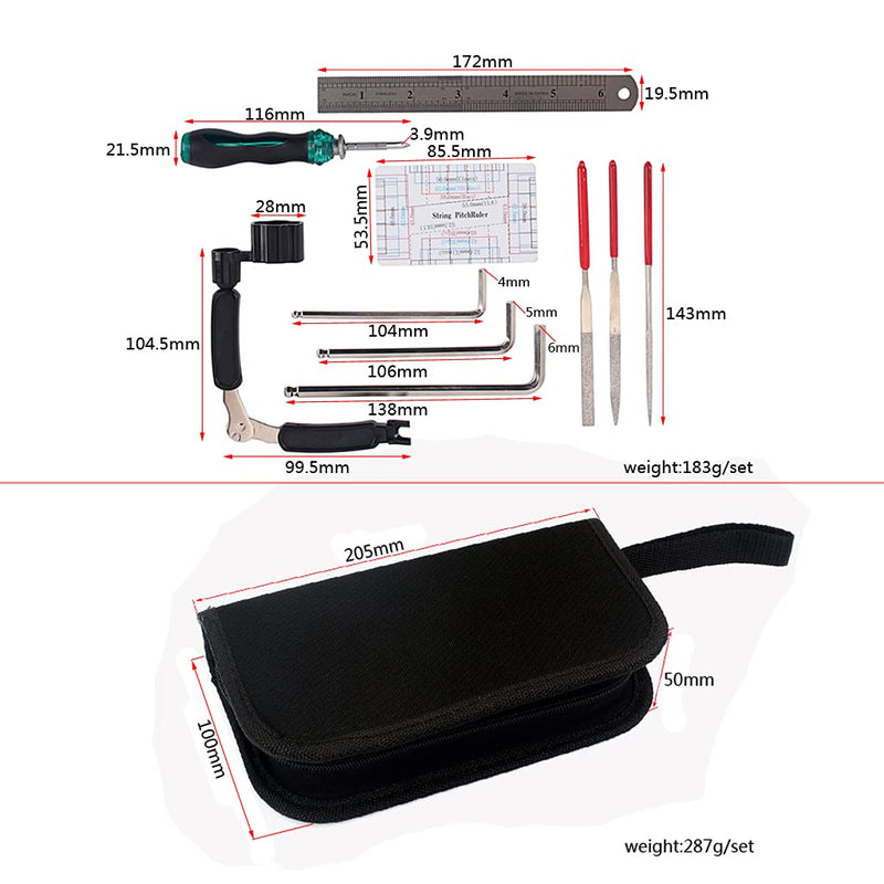 Alnicov Guitar Repair Maintenance Tool Kits Includes String Organizer String Action Ruler Gauge Measuring Tool Hex Wrench Set File for Guitar Ukulele Bass Mandolin Banjo