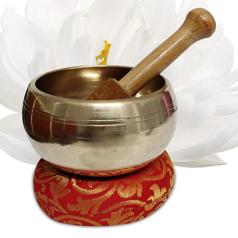 Hand Crafted Tibetan 4 Inch Singing Bowl Set By Trumiri - Helpful for Meditation Chakra Healing Relaxation Peace Mindfulness with Premium Tulsi Beads, Flag, Mallet, Cushion & Potli (Bag)