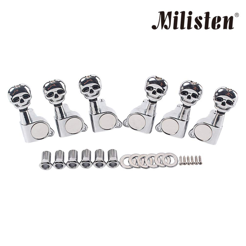 Milisten Guitar String Tuning Peg Skull Shape Tuner Machine Head Knobs Machine Head Tuners with 6 Screws for Electric Guitar Acoustic Guitar Parts Silver