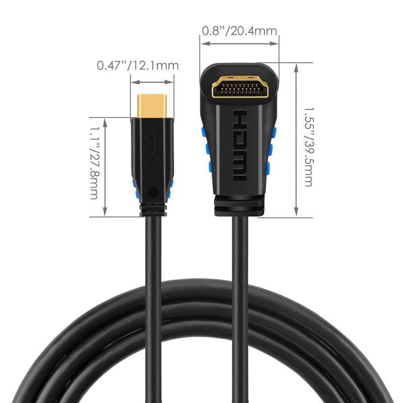 [AUSTRALIA] - USB C to HDMI Cable 15FT, CableCreation Long USB Type C to HDMI Right Angle Cable Adapter 4K, Compatible with MacBook Pro 2020 2019, Mac Mini, Surface Book 2, Galaxy S20, S20+, S10, Black 15 Feet Upward Angle 