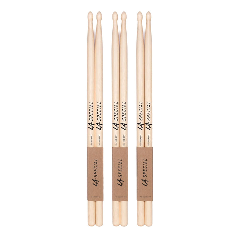 LA Specials 5B Hickory Drumsticks, Oval Wood Tip, Three Pairs Classic