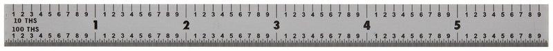 Mitutoyo 182-203, Steel Rule, 6" (5R), (1/32, 1/64, 1/10, 1/100"), 1/64" Thick X 1/2" Wide, Satin Chrome Finish Tempered Stainless Steel