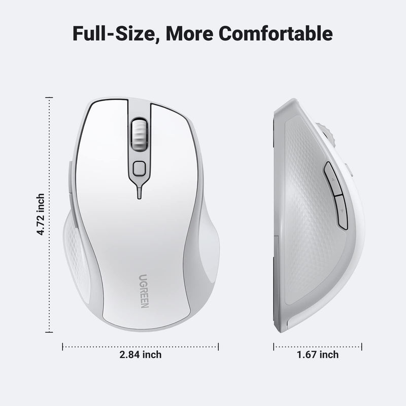 [AUSTRALIA] - UGREEN Wireless Mouse, Ergonomic Bluetooth 5.0 Mouse for Laptop, 2.4G Cordless Mouse with USB Receiver, 1000/1600/2000/4000 DPI, 5 Buttons Silent Mice for MacBook, PC, Desktop, Chromebook, White 