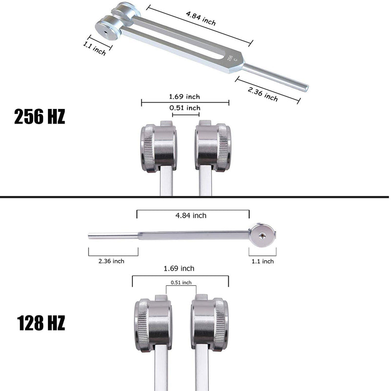 QIYUN Tuning Fork, 128 Hz Tuning Fork Medical Healing Instrument Aluminum with 256 Hz and A Repair Tool/Human biofield Diapason Chakra/Stress Reliever/Cleaning and Cloth Soft Bag 256hz And 128hz