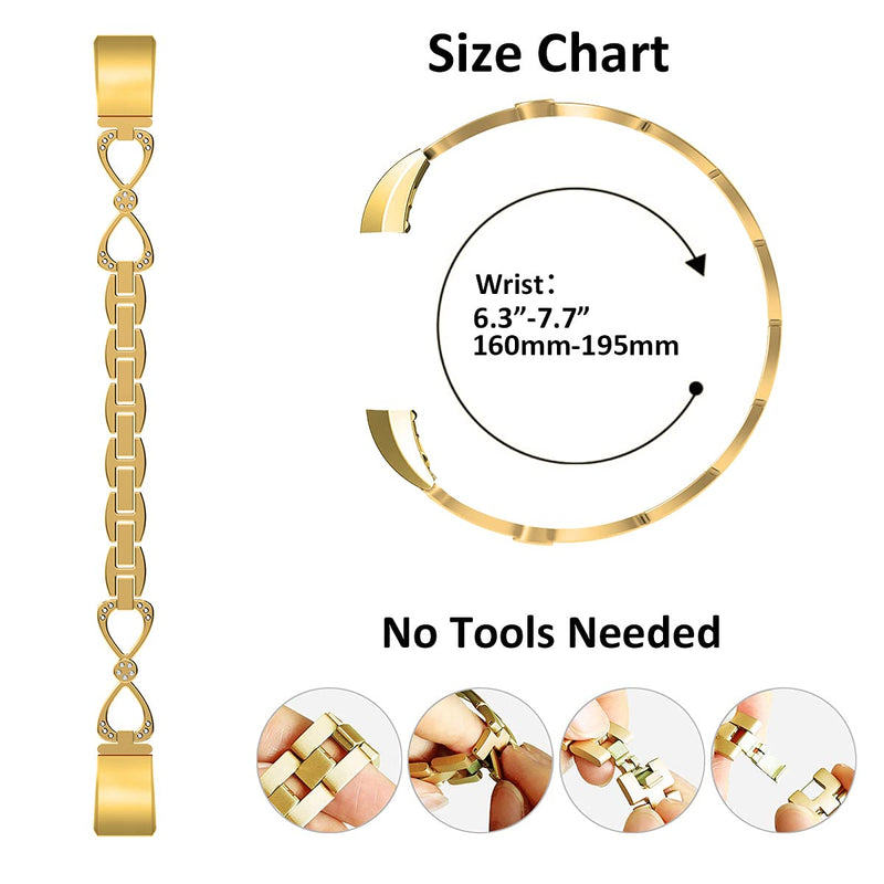Wekin Replacement Metal Bands Compatible for Fitbit Alta and Fitbit Alta HR, Adjustable Fashion silver gold rose Bling Rhinestone Smart Watch Accessory Wristband Bracelet Strap for Women Men gold B