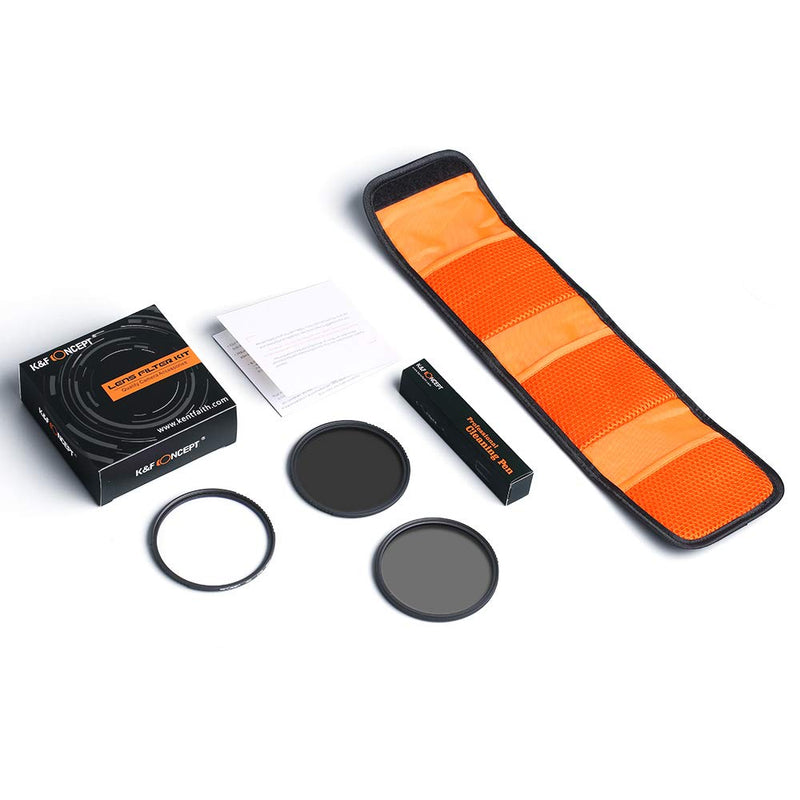 K&F Concept 72mm UV/CPL/ND Professional Lens Filter Kit (3 Pieces), UV Filter + Circular Polarizing Filter + Neutral Density Filter (ND4) + Cleaning Pen + Filter Pouch for Camera Lens