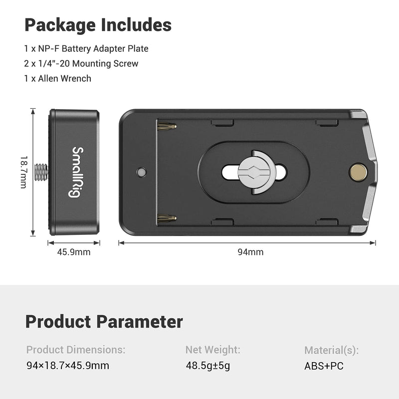 SmallRig NP-F Battery Adapter Plate Lite for Sony NP-F Battery, w/ 12V/7.4V Output Port, LED Low Battery Indicator, ABS Material - 3018