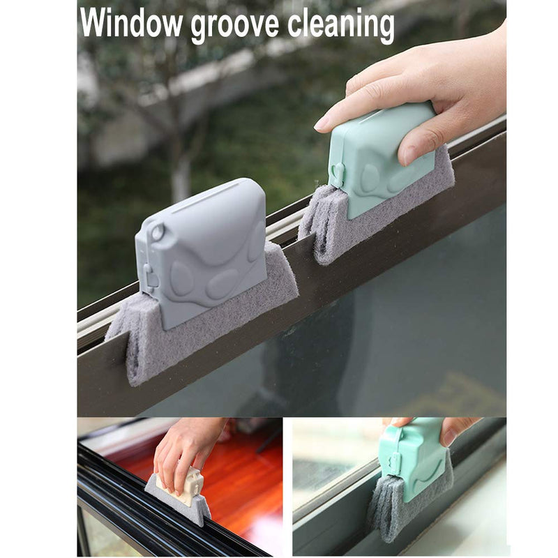 PETIT MANON 3PCS Creative Window Groove Cleaning Brush, Hand-held Groove Cleaner Tools, Fixed Brush Head Scouring Pad, Magic Window Cleaner Brush for Window Slides, Gaps, Door