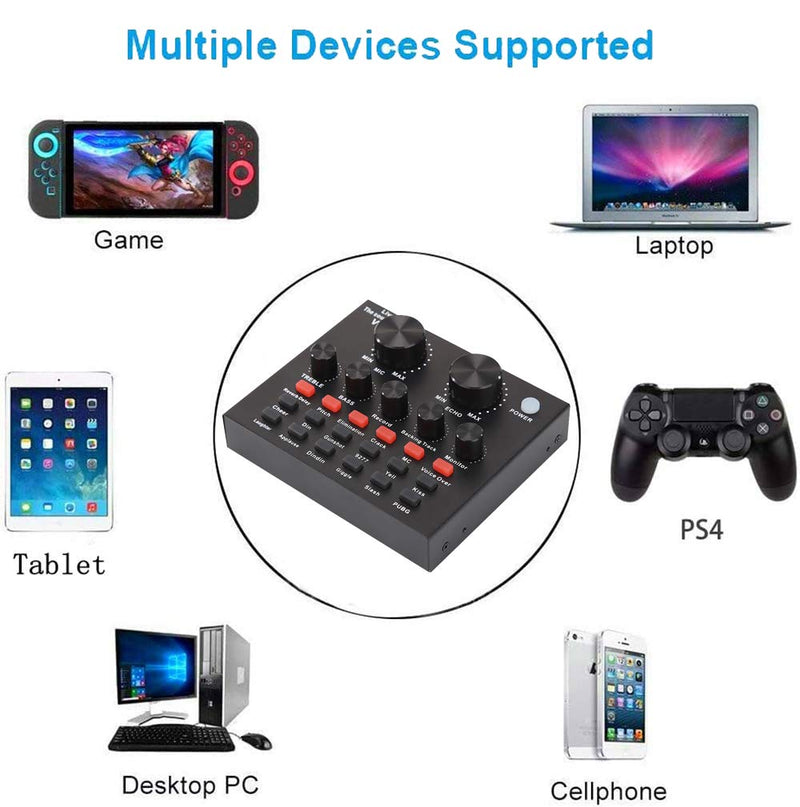 [AUSTRALIA] - ALPOWL Mini Sound Mixer Board,Live Sound Card for Live Streaming, Voice Changer Sound Card with Multiple Sound Effects, Audio Mixer for Music Recording Karaoke Singing Broadcast on Cell Phone Computer 