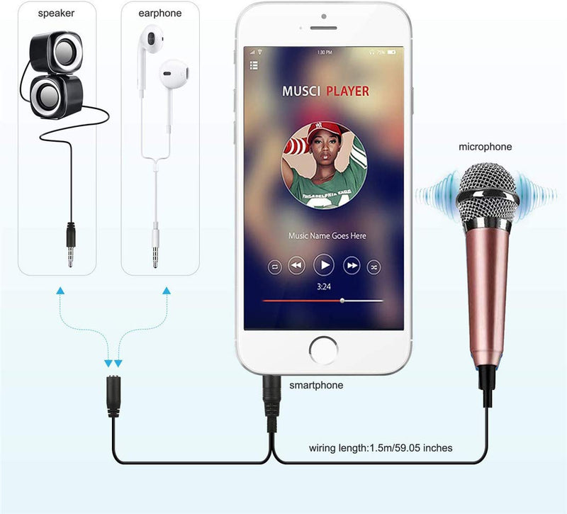Mini microphone Mini portable vocal/instrument microphone mobile laptop notebook Apple iPhone Samsung Android (with stand) rose gold