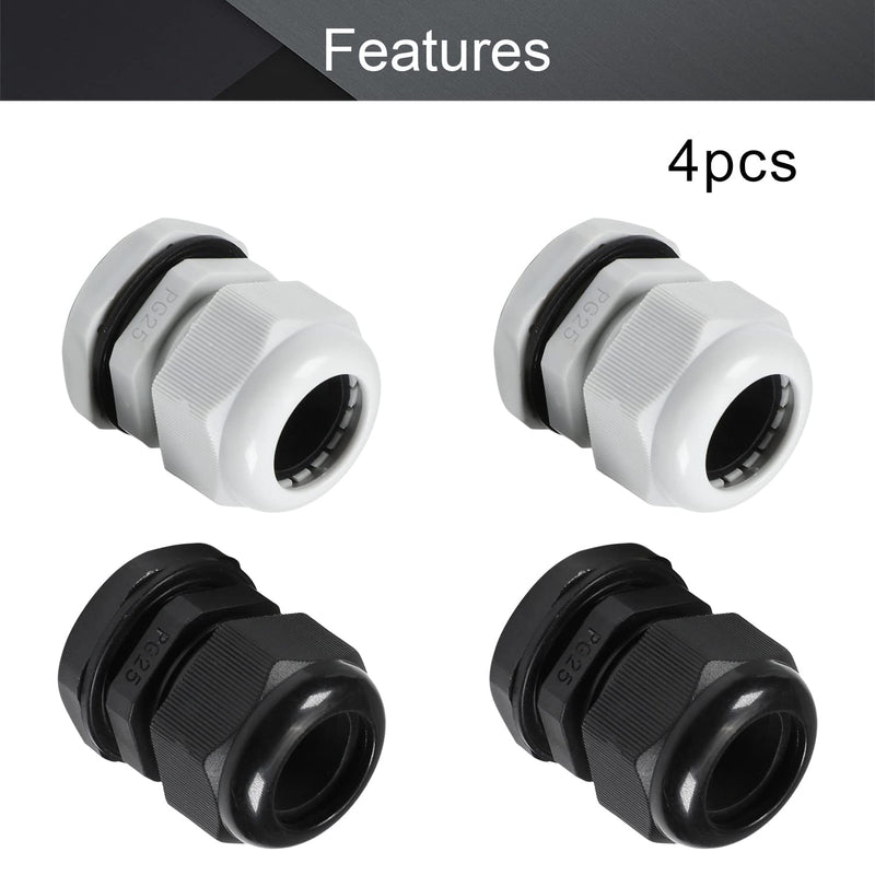 Fielect 8Pcs Plastic PG25 Cable Gland Waterproof Cable Glands Joints Adjustable Connector Black/White for 16-21mm Dia Cable