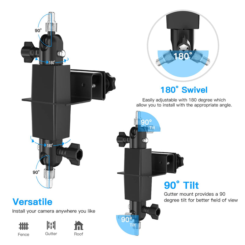 [AUSTRALIA] - HOLACA 2-in-1 Weatherproof Gutter Mount for Ring Solar Panel, Spotlight Cam Battery and Stick Up Cam Battery Outdoor Mount Accessories for Ring Solar Panel (Black) Black 