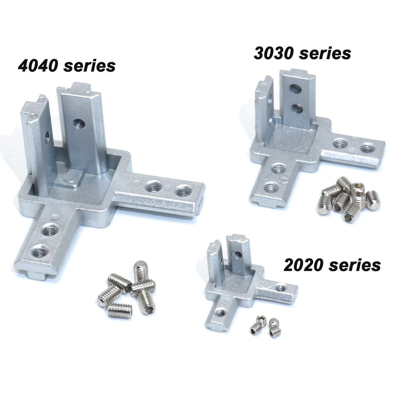 KOOTANS 4pcs 2020 Series 3 Way End Corner Bracket Connector with Set Screws, for European Standard 2020 Series 6mm T-Slot Aluminum Extrusion Profile 20S 4 pieces brackets with screws