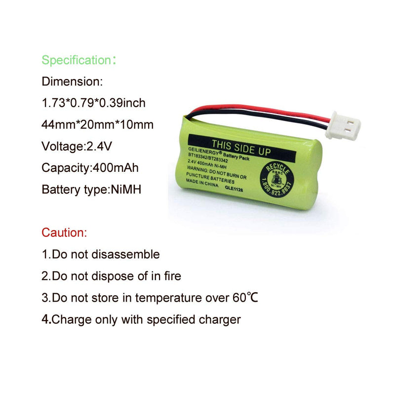 Geilienergy BT183342 BT283342 BT166342 BT266342 BT162342 BT262342 Battery Compatible with CS6114 CS6419 CS6719 AT&T EL52300 CL80112 CS6719-2 Cordless Handsets (Pack of 4) 4 PACK BT183342