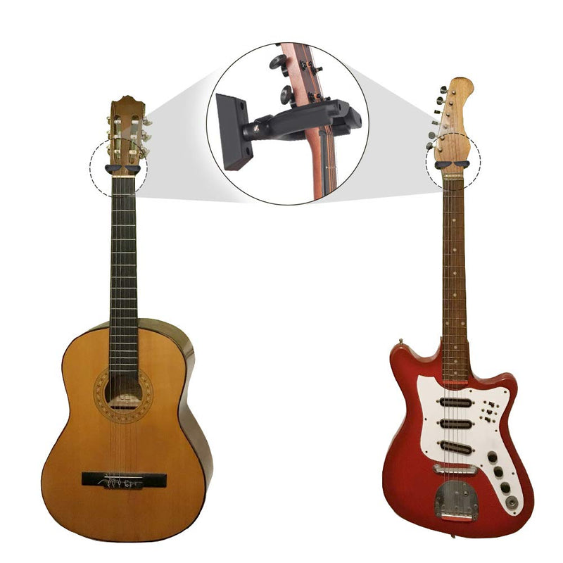 Eastrock Guitar Wall Mount Hanger Auto Lock,Guitar Hanger Wall Hook Holder Stand for Acoustic, Electric, Classical, Bass Guitar Stand，Guitar Accessories (Black) Black