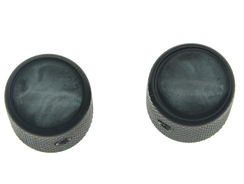 KAISH Set of 2 Black Pearl Top Guitar Dome Knobs with Set Screw for Tele Guitars Black Pearl Cap Bass Black Knobs