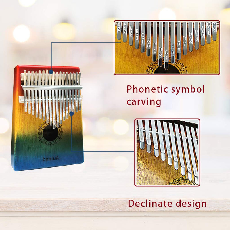 Auland Kalimba Thumb Piano 17 Keys Colorful Portable Mbira Sanza Finger Piano Musical Instruments with Tuning Hammer Gifts for Beginners, Kids, Adults