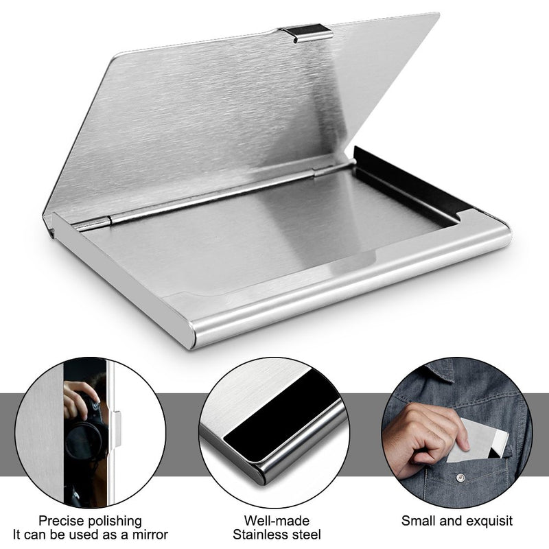 2 Pcs Business Card Holders, SENHAI Professional Thumb-Drive Slide Out Business Card Case and Stainless Steel ID Name Wallet Credit Card Holder for Men and Women - Black