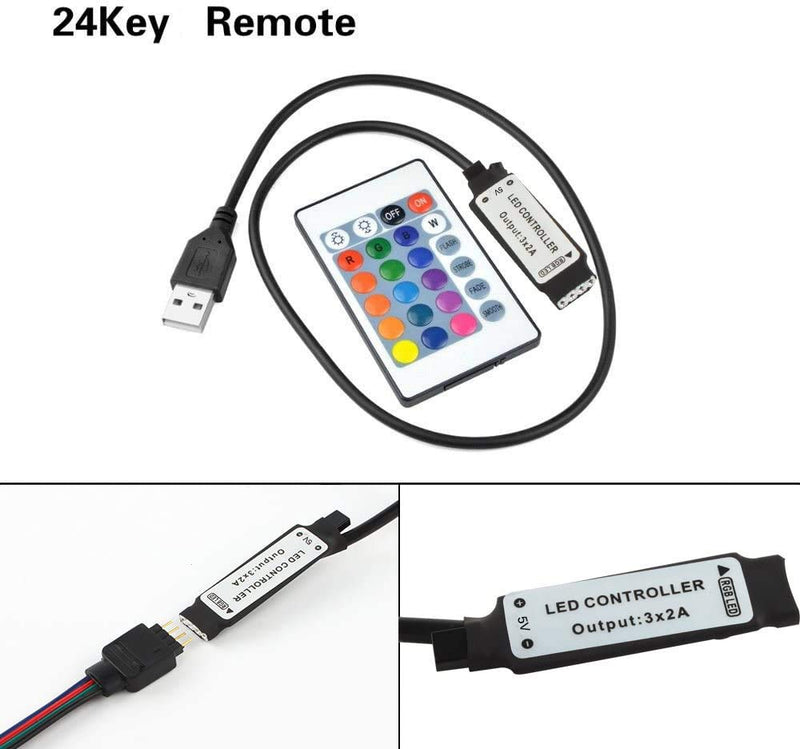 [AUSTRALIA] - RGBZONE 1m USB DC 5V Inline IR Controller with 24 Key Wireless Controller for 5050 3528 RGB LED Light Strip 