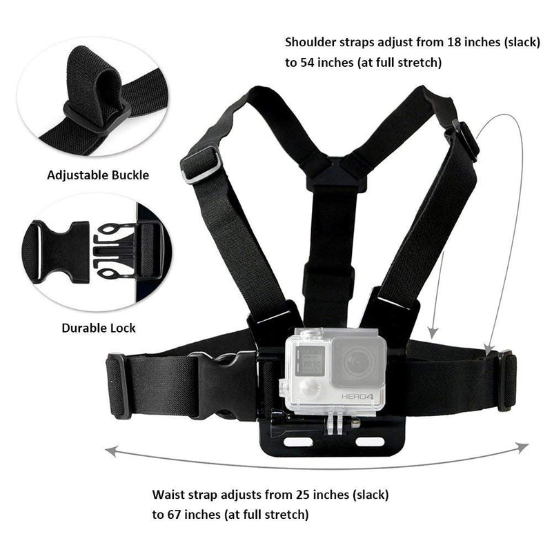 TEKCAM Action Camera Head Strap Chest Harness Belt Mount with Carrying Pouch Compatible with Gopro Hero 10/9/8 7 6/AKASO EK7000 Brave 4 V50X Native/Vemont/Dragon Touch/CAMWORLD 4K Action Camera