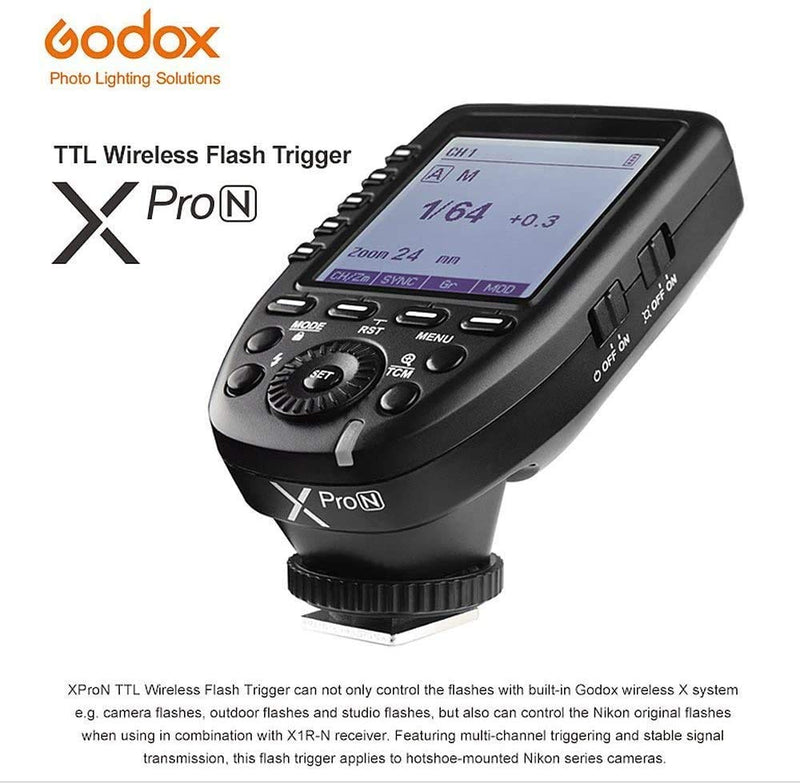 Godox Xpro-N TTL Wireless Flash Trigger Transmitter for Nikon, 1/8000s HSS, TTL-Convert-Manual Function, Large Screen, 5 Dedicated Group Buttons, 11 Customizable Functions with PERGEAR Cleaning Kit