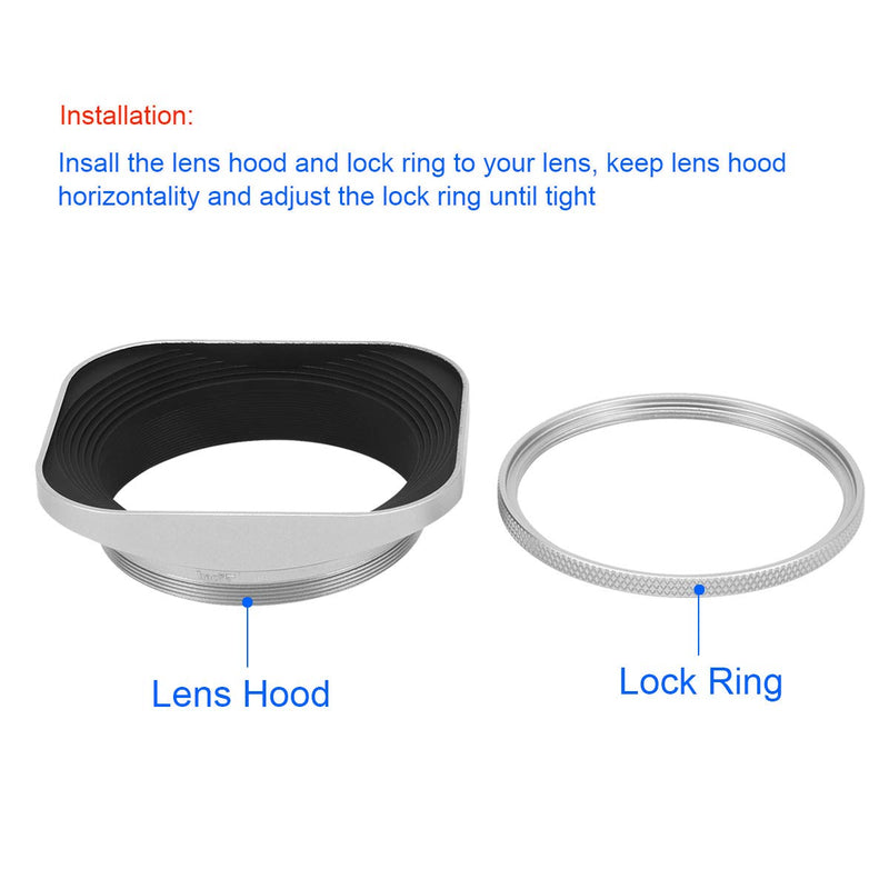 Haoge 55mm Square Metal Screw-in Lens Hood with Cap for Leica APO Summicron-M 90mm f/2 ASPH E55, Summicron-R 50mm f2 E55, Summilux-R 50mm f/1.4 E55, Elmarit-R 28mm f2.8 35 mm f/2.8 E55 Lens Silver