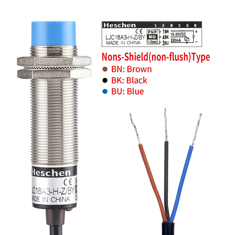 Heschen M18 Capacitive Proximity Sensor Switch Non-Shield Type LJC18A3-H-Z/BY Detection 10mm 10-30VDC 200mA PNP Normally Open(NO) 3 Wires