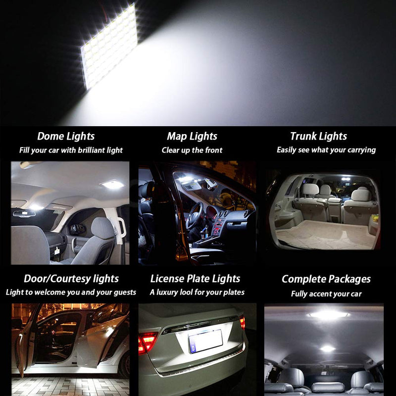 TABEN White Energy-Saving 5630 48-SMD LED Panel Dome Light Auto Car Interior Reading Plate Light Roof Ceiling Interior Wired Lamp+T10 BA9S Festoon Adapters DC 12V (Pack of 10) 10pcs