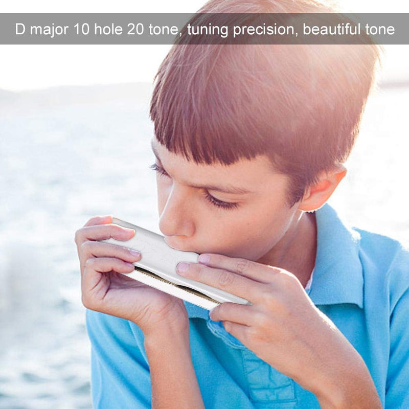 D Major Harmonica,10 Hole 20 Tone Blues Harmonica in the Key of D(White) White