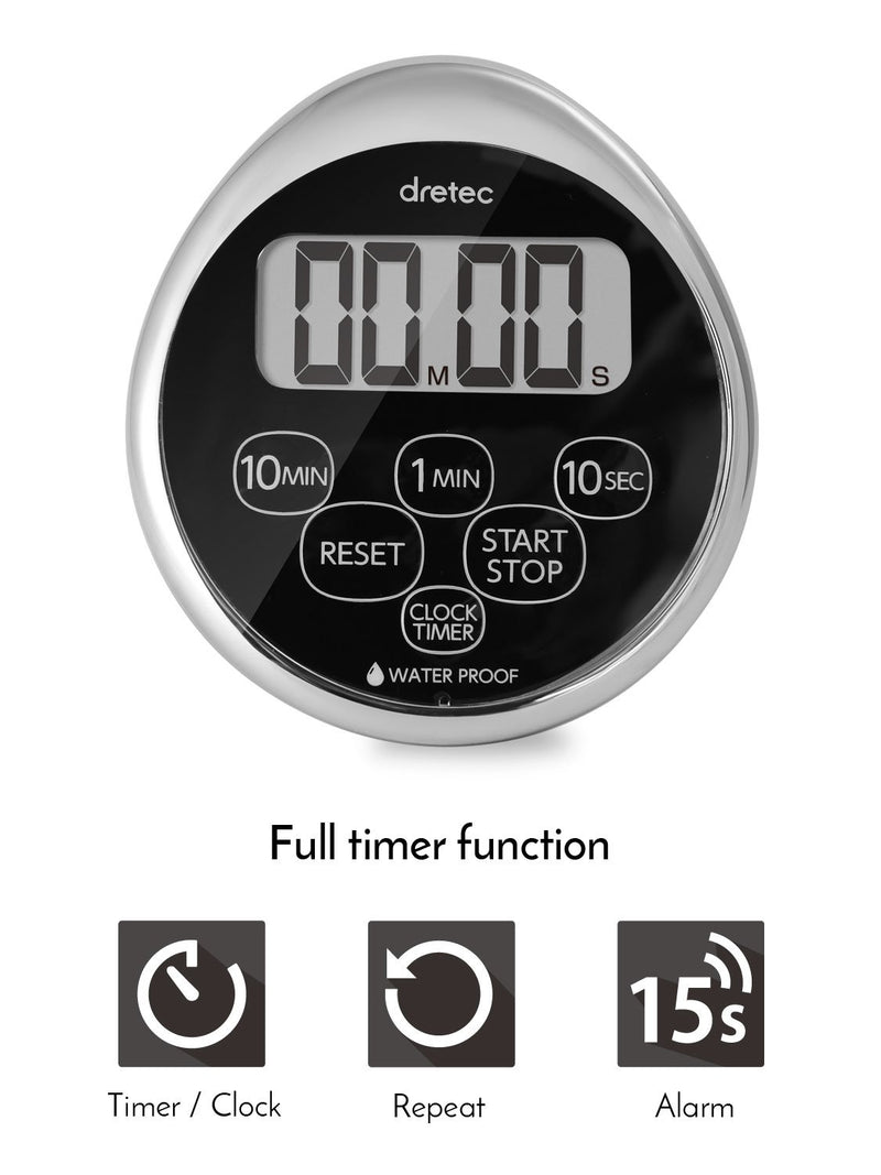 dretec Digital Timer Water Proof Shower Magnetic Backing Silver Black Officially Tested in Japan (1starter Lithium Battery Included) Waterproof timer Silver&black